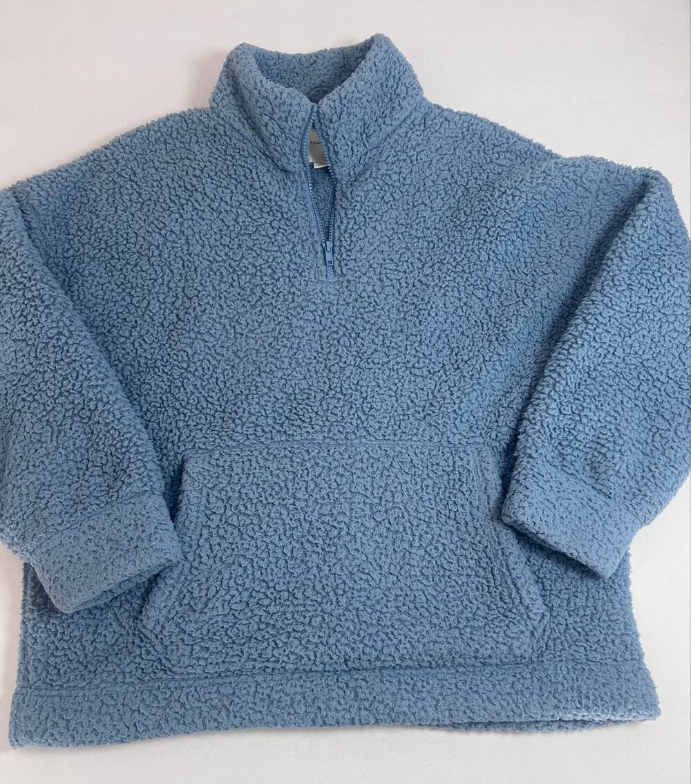 American Eagle Blue Sherpa Quarter Zip Pullover M Teddy Fleece Cozy